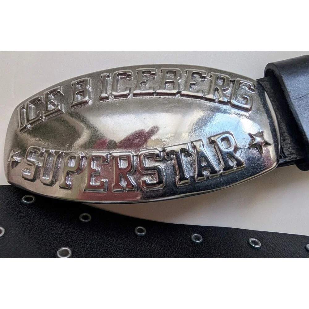 Vintage Ice Iceberg Superstar Leather Studded Belt Size 36 Made in Italy